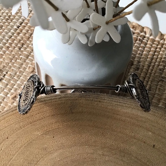 NEW Western Boho Wire Wrapped Bracelet 3-Faux Coin Rustic Mixed Metal Brutalist - Picture 6 of 12